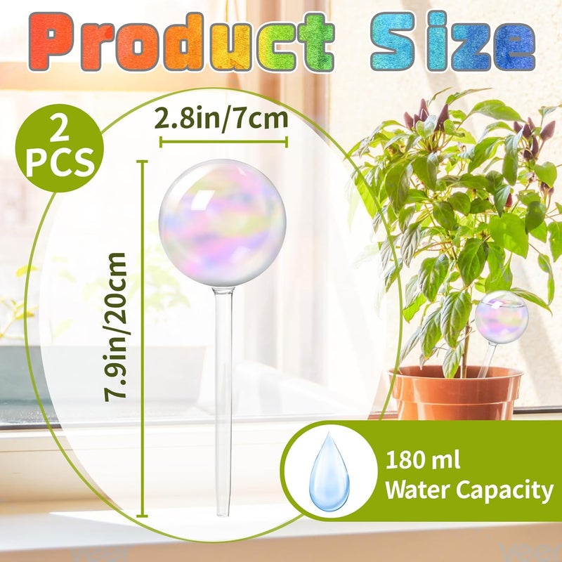 Bvrbaory 2 Pcs Iridescent Self Watering Globes,Rainbow Plant Watering Insert,Automatic Plant Waterer Glass Bulbs,Clear Glass Plant Water Globes for Indoor and Outdoor - Image 2